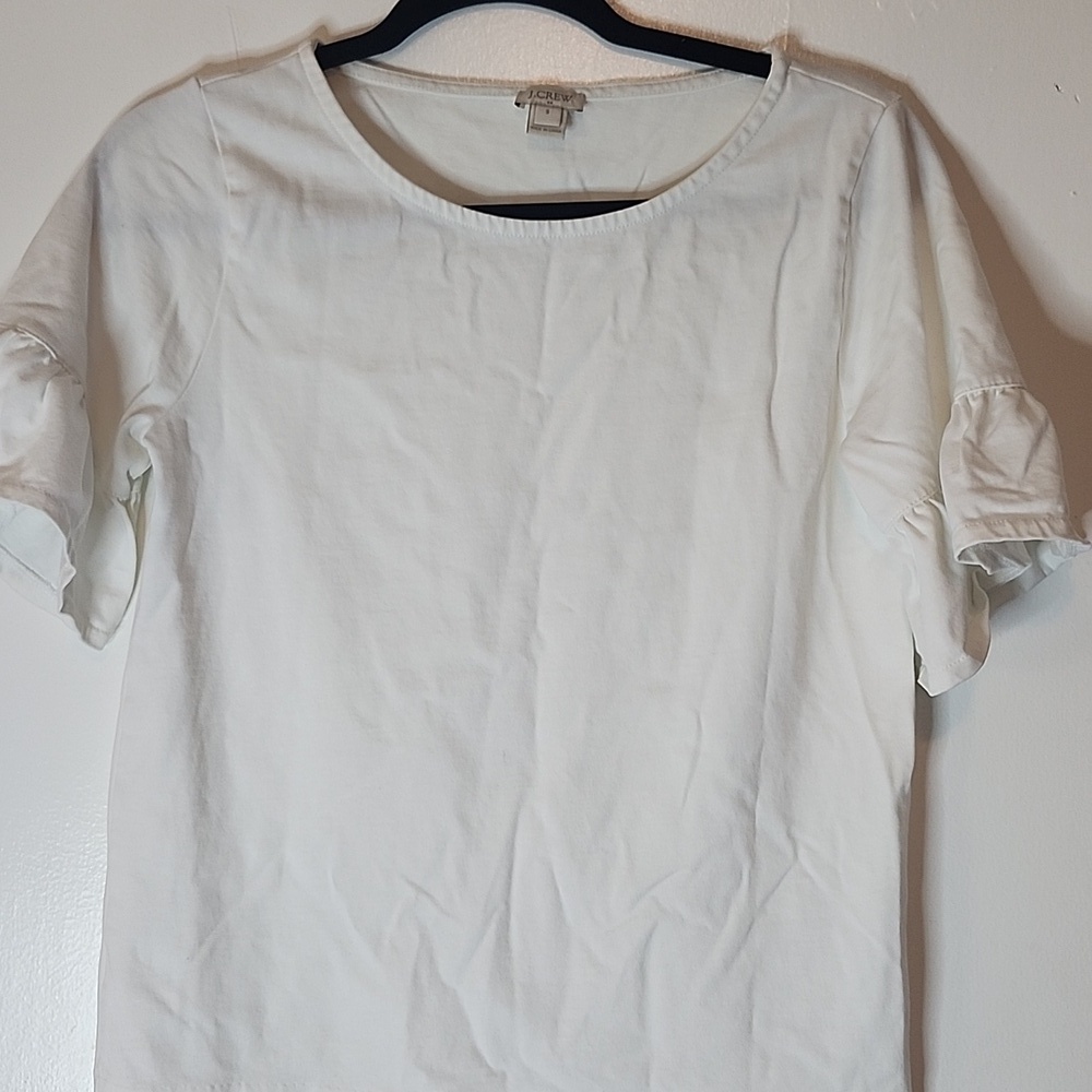 J. Crew Cream Ruffle Sleeve Tee - Picture 4 of 8